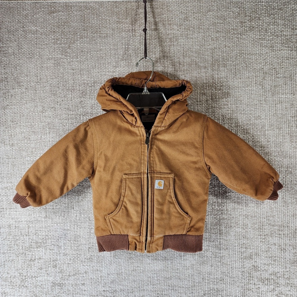 Carhartt Brown Duck Canvas Jacket Baby Toddler 18MO Quilt Lined‎ Hooded